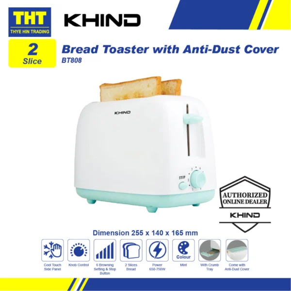 my-11134207-7qukx-lfropjjzk7fue0 Khind (750W) 2 Slices Bread Toaster with Anti-Dust Cover