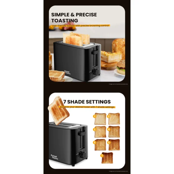 Russell Taylors 2 Slot 700 Watt Bread Toaster 7 Shades Setting